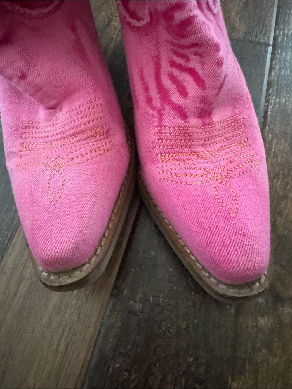 dingo Pink Frayed Western Boots with Orange Stitching - Picture 4 of 6
